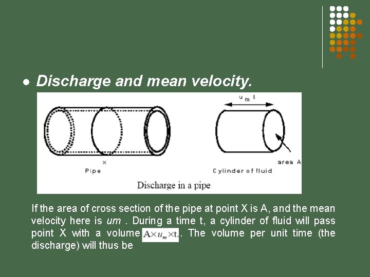 l Discharge and mean velocity. If the area of cross section of the pipe