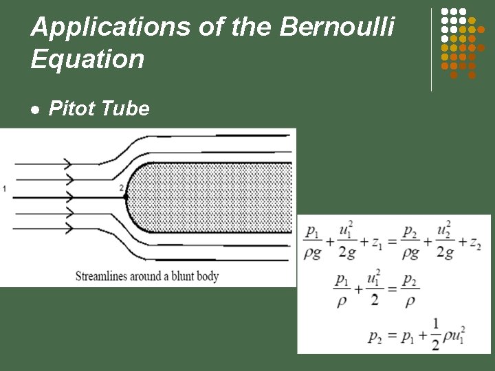 Applications of the Bernoulli Equation l Pitot Tube 