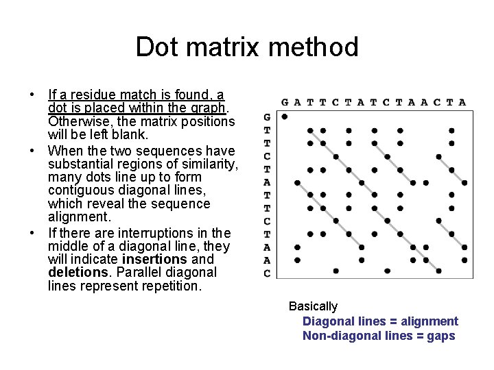Dot matrix method • If a residue match is found, a dot is placed