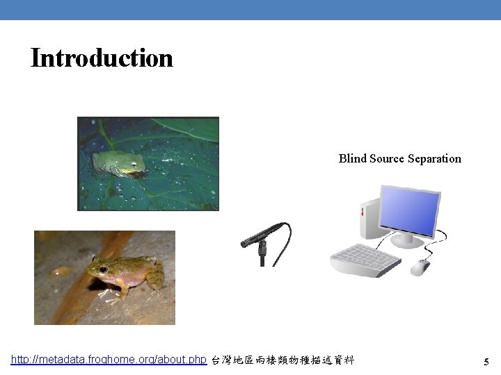 Introduction Blind Source Separation http: //metadata. froghome. org/about. php 台灣地區兩棲類物種描述資料 5 