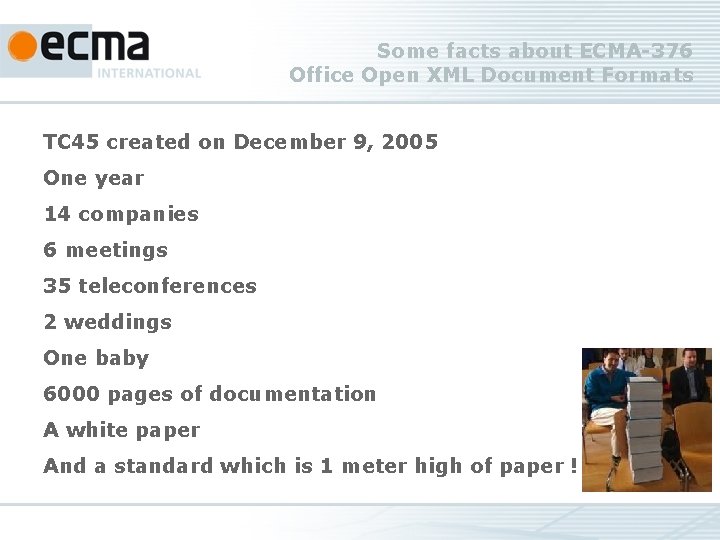 Some facts about ECMA-376 Office Open XML Document Formats TC 45 created on December