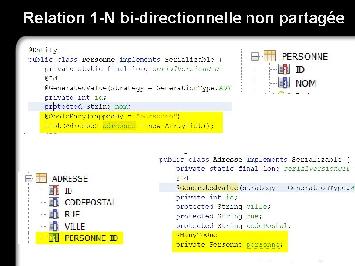 Relation 1 -N bi-directionnelle non partagée 