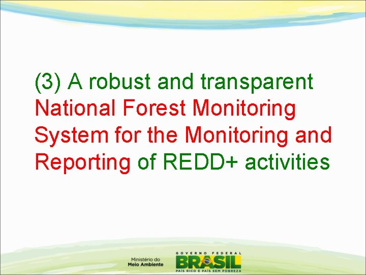 (3) A robust and transparent National Forest Monitoring System for the Monitoring and Reporting