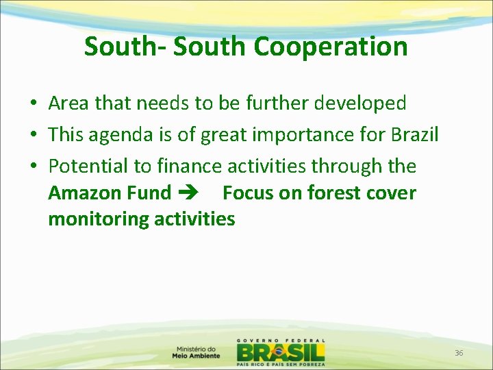 South- South Cooperation • Area that needs to be further developed • This agenda