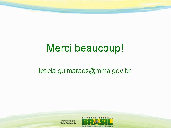 Merci beaucoup! leticia. guimaraes@mma. gov. br 