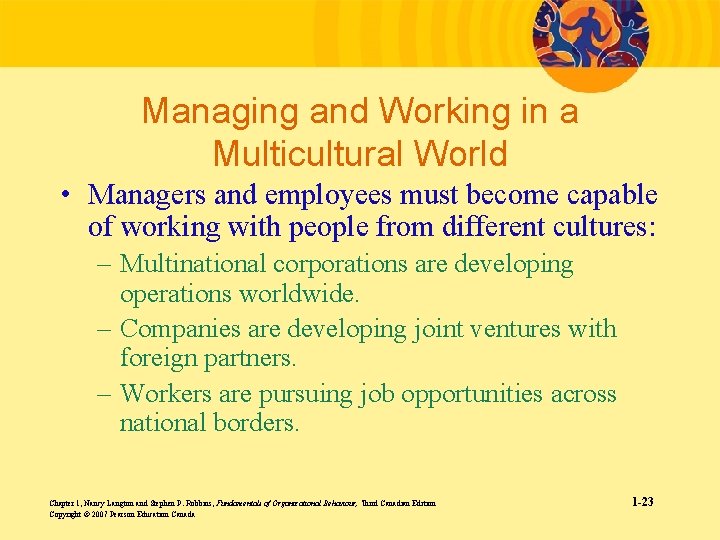 Managing and Working in a Multicultural World • Managers and employees must become capable