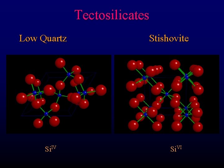 Tectosilicates Low Quartz Si. IV Stishovite Si. VI 