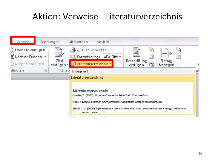 Aktion: Verweise - Literaturverzeichnis 30 