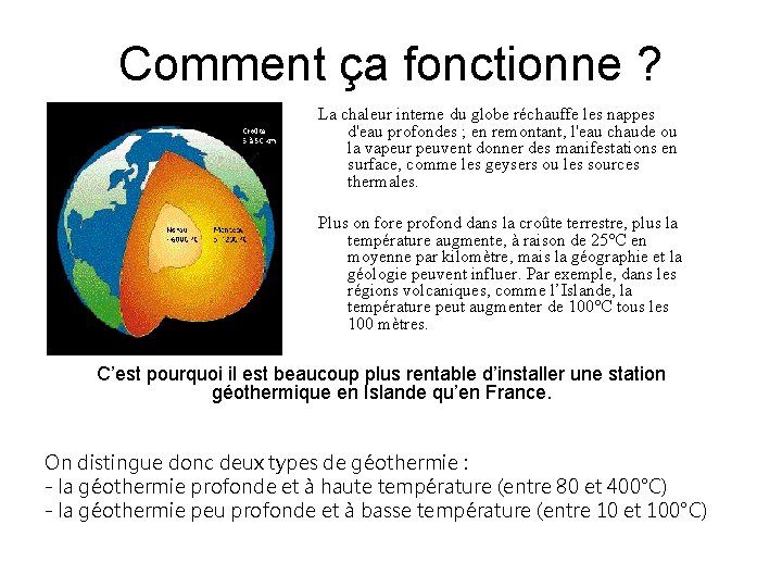 Comment ça fonctionne ? La chaleur interne du globe réchauffe les nappes d'eau profondes