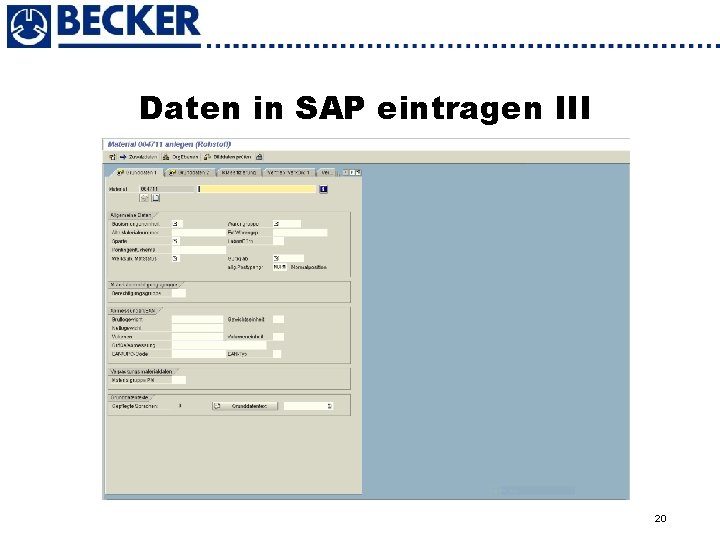 Daten in SAP eintragen III 20 