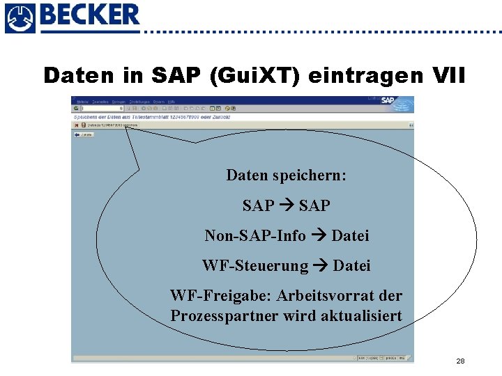 Daten in SAP (Gui. XT) eintragen VII Daten speichern: SAP Non-SAP-Info Datei WF-Steuerung Datei