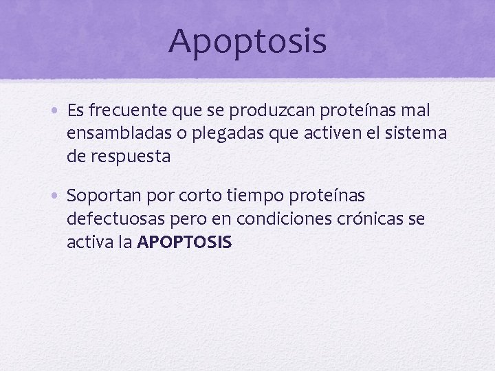 Apoptosis • Es frecuente que se produzcan proteínas mal ensambladas o plegadas que activen