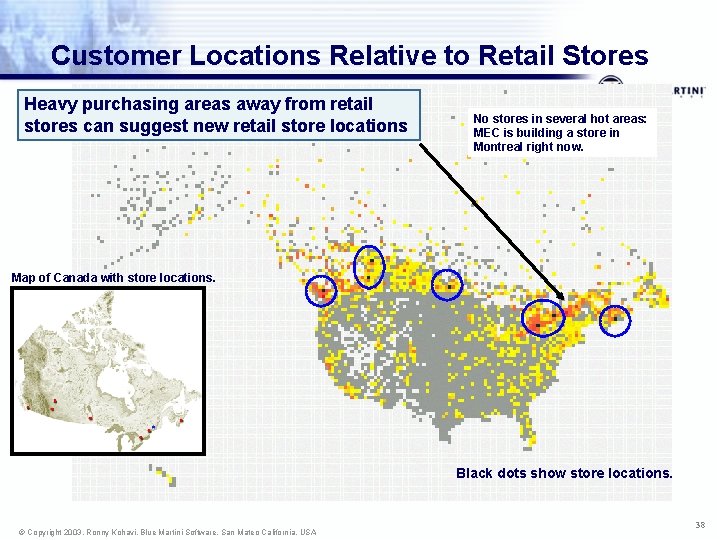 Customer Locations Relative to Retail Stores Heavy purchasing areas away from retail stores can