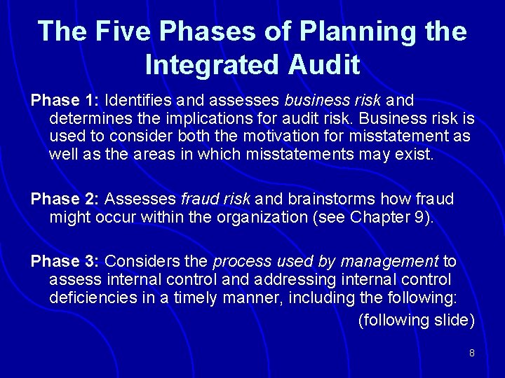 The Five Phases of Planning the Integrated Audit Phase 1: Identifies and assesses business