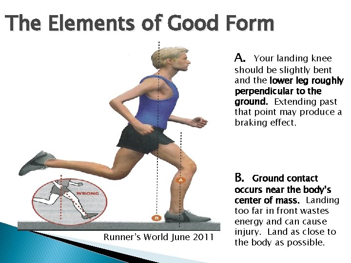 The Elements of Good Form A. Your landing knee should be slightly bent and