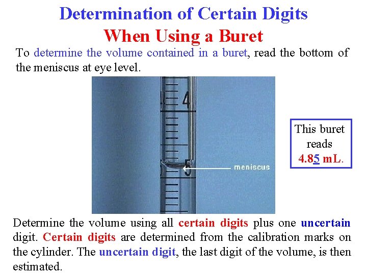 Determination of Certain Digits When Using a Buret To determine the volume contained in