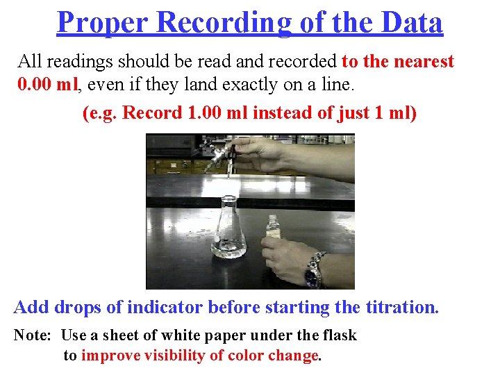 Proper Recording of the Data All readings should be read and recorded to the