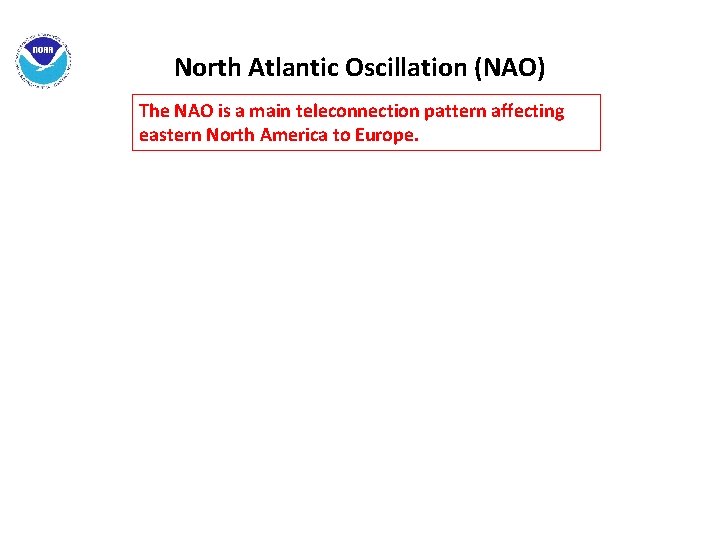 North Atlantic Oscillation (NAO) The NAO is a main teleconnection pattern affecting eastern North