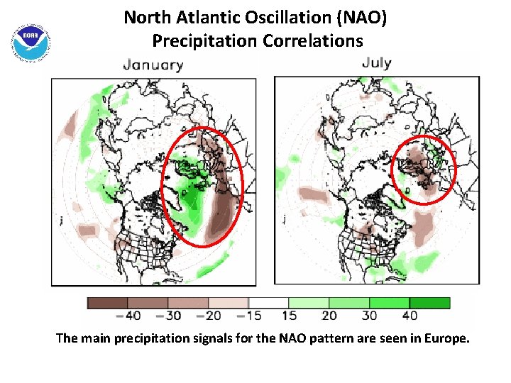 North Atlantic Oscillation (NAO) Precipitation Correlations The main precipitation signals for the NAO pattern