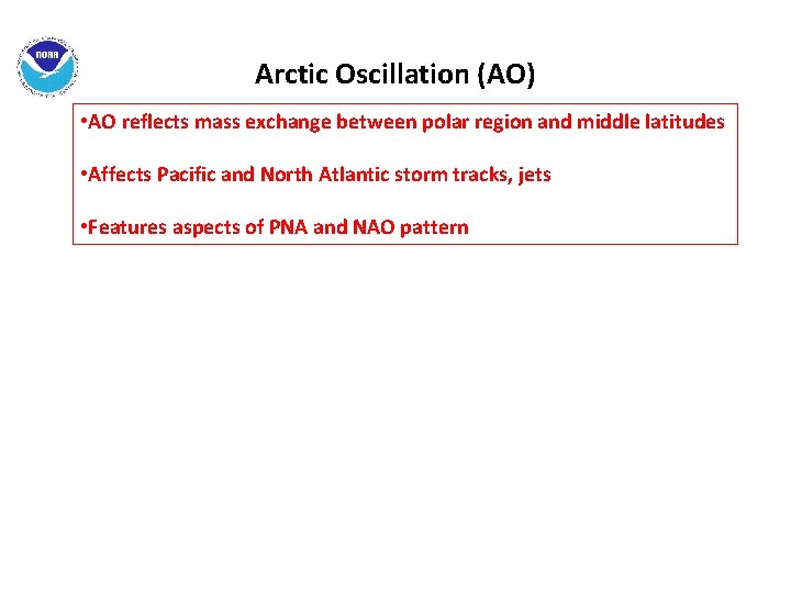 Arctic Oscillation (AO) • AO reflects mass exchange between polar region and middle latitudes