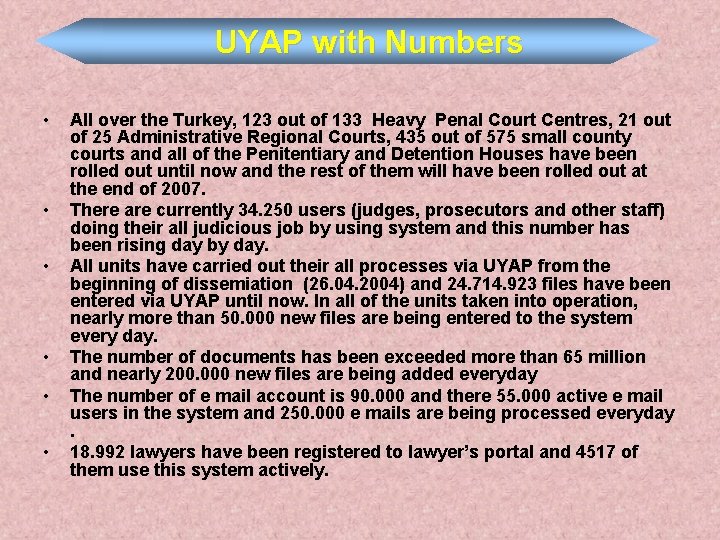 UYAP with Numbers • • • All over the Turkey, 123 out of 133