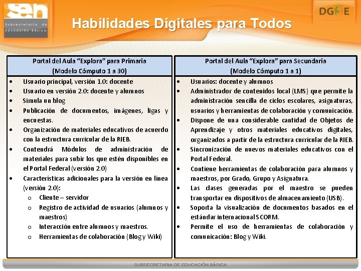 Habilidades Digitales para Todos Portal del Aula “Explora” para Primaria (Modelo Cómputo 1 a