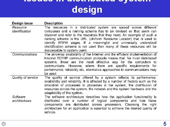 Issues in distributed system design ° 5 