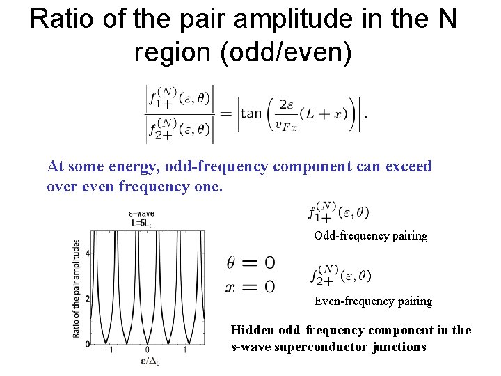 Ratio of the pair amplitude in the N region (odd/even) At some energy, odd-frequency