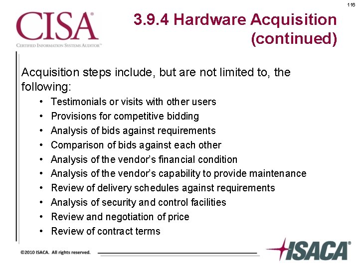 116 3. 9. 4 Hardware Acquisition (continued) Acquisition steps include, but are not limited