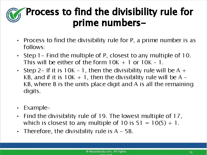 Process to find the divisibility rule for prime numbers • Process to find the