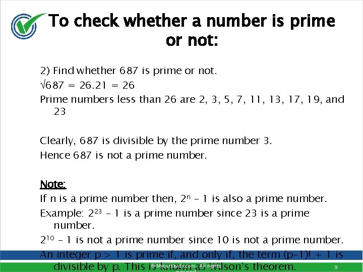 To check whether a number is prime or not: 2) Find whether 687 is