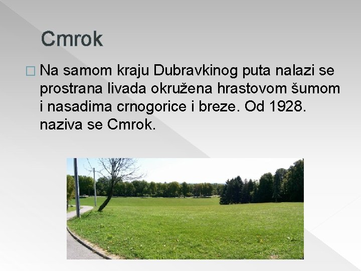 Cmrok � Na samom kraju Dubravkinog puta nalazi se prostrana livada okružena hrastovom šumom