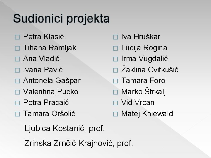 Sudionici projekta � � � � Petra Klasić Tihana Ramljak Ana Vladić Ivana Pavić