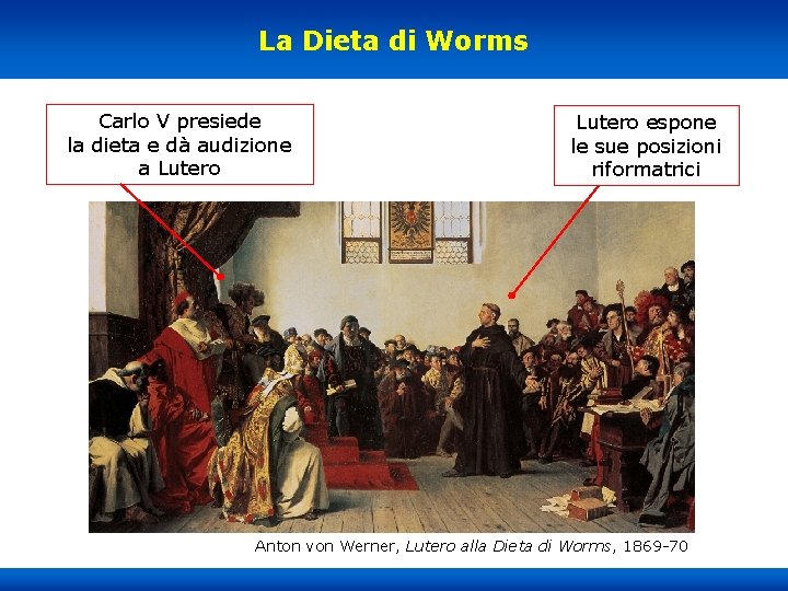 La Dieta di Worms Carlo V presiede la dieta e dà audizione a Lutero