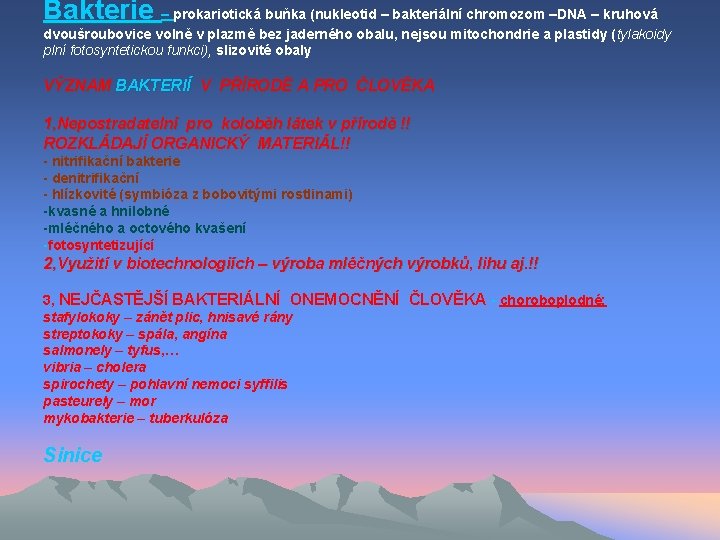 Bakterie – prokariotická buňka (nukleotid – bakteriální chromozom –DNA – kruhová dvoušroubovice volně v