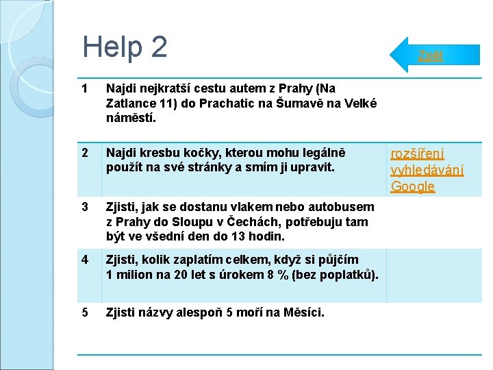 Help 2 1 Najdi nejkratší cestu autem z Prahy (Na Zatlance 11) do Prachatic