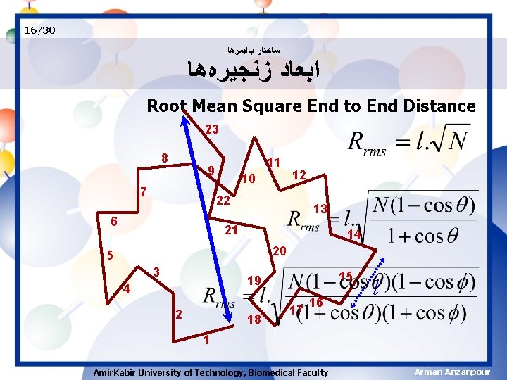 16/30 ﺳﺎﺧﺘﺎﺭ پﻠﻴﻤﺮﻫﺎ ﺍﺑﻌﺎﺩ ﺯﻧﺠﻴﺮﻩﻫﺎ Root Mean Square End to End Distance 23 8