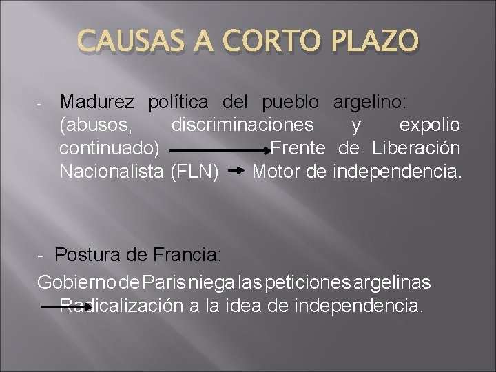 CAUSAS A CORTO PLAZO - Madurez política del pueblo argelino: (abusos, discriminaciones y expolio