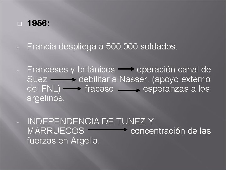  1956: - Francia despliega a 500. 000 soldados. - Franceses y británicos operación