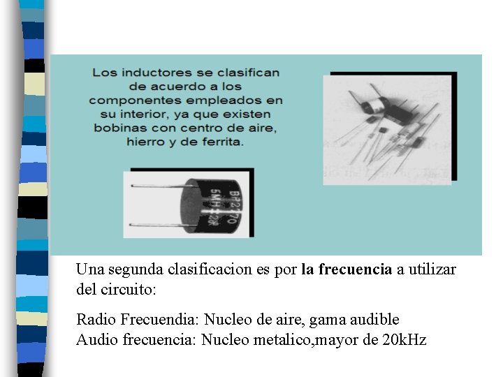 Una segunda clasificacion es por la frecuencia a utilizar del circuito: Radio Frecuendia: Nucleo