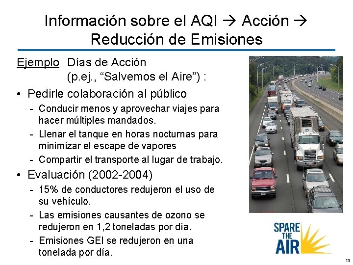 Información sobre el AQI Acción Reducción de Emisiones Ejemplo Días de Acción (p. ej.