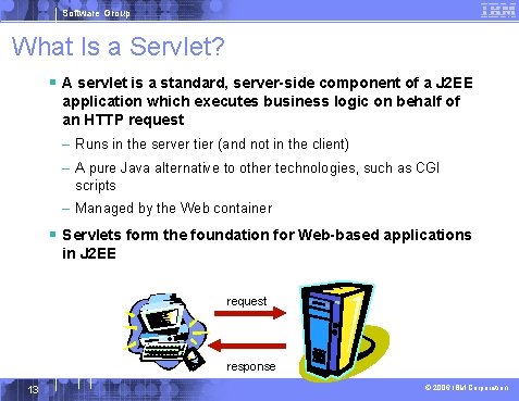 Software Group What Is a Servlet? § A servlet is a standard, server-side component
