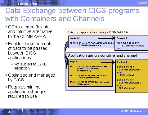Software Group Data Exchange between CICS programs with Containers and Channels § Offers a