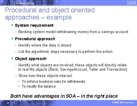 Software Group Procedural and object oriented approaches – example § System requirement – Banking