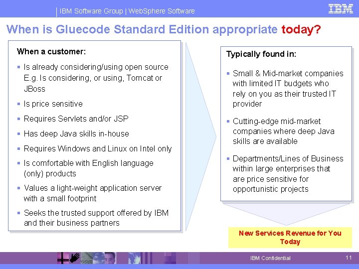 IBM Software Group | Web. Sphere Software When is Gluecode Standard Edition appropriate today?