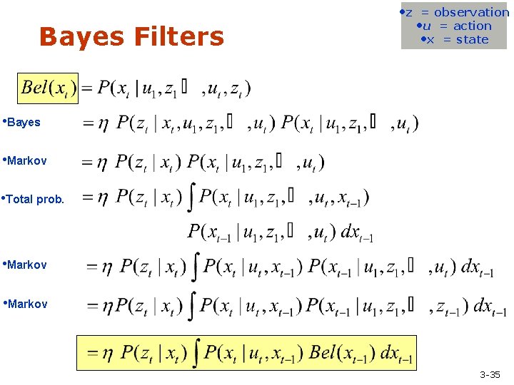 Bayes Filters • z = observation • u = action • x = state