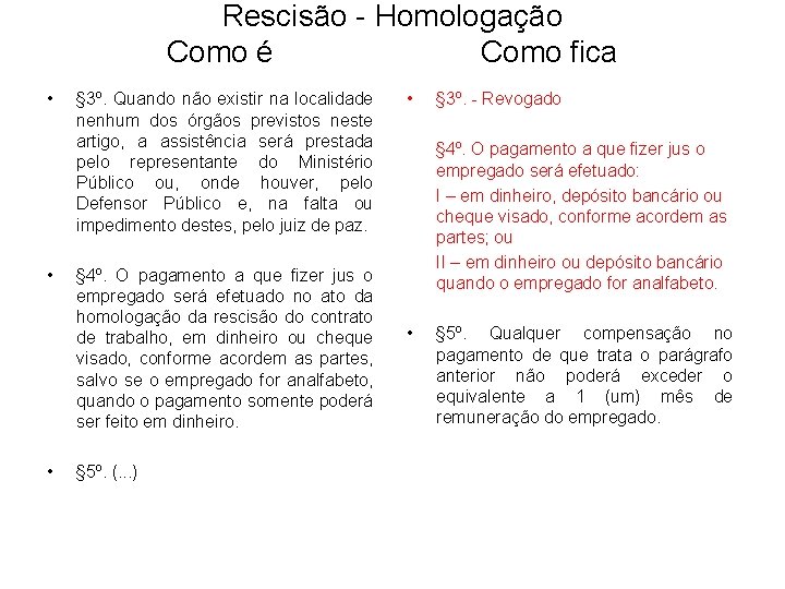 Rescisão - Homologação Como é Como fica • • • § 3º. Quando não