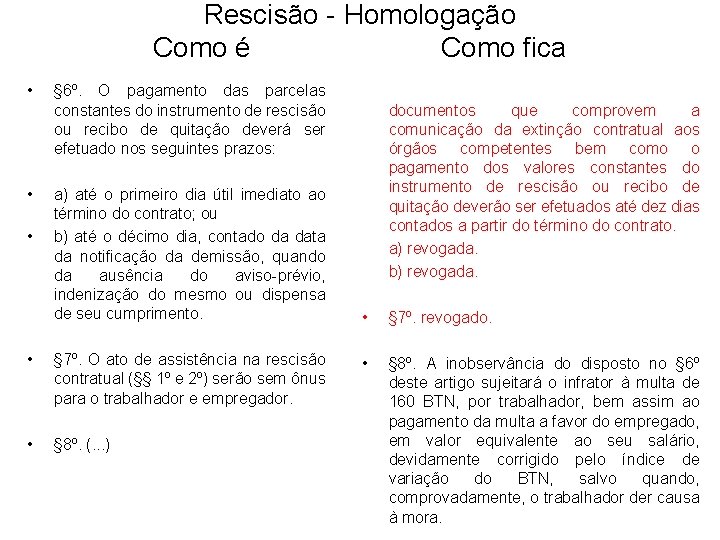  Rescisão - Homologação Como é Como fica • • • § 6º. O