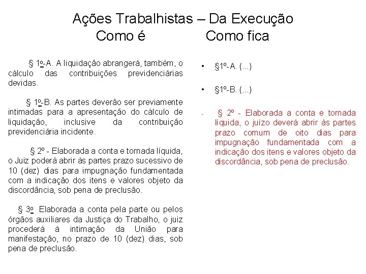 Ações Trabalhistas – Da Execução Como é Como fica § 1 o-A. A liquidação