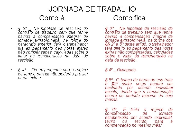 JORNADA DE TRABALHO Como é Como fica • § 3º _ Na hipótese de